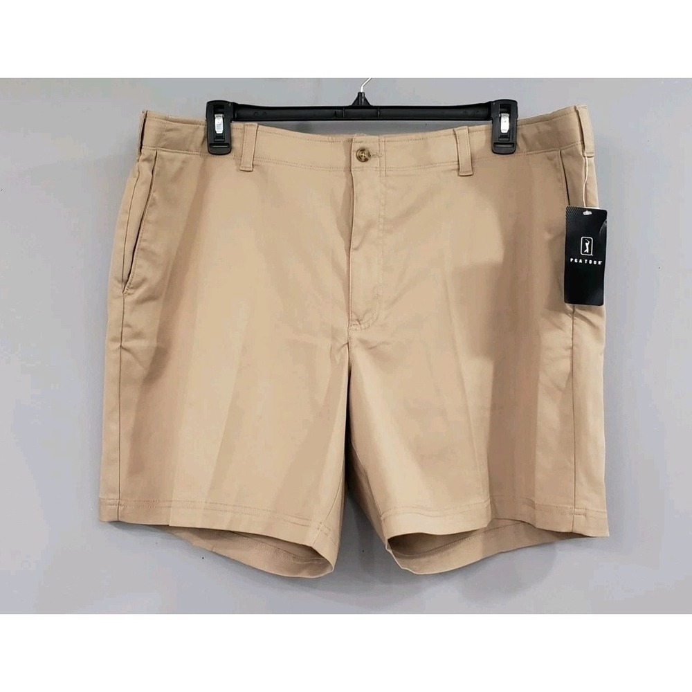 NEW 44 PGA Tour Shorts Flat Front Active Waistband Chinchilla Khaki Shorts GOLF
